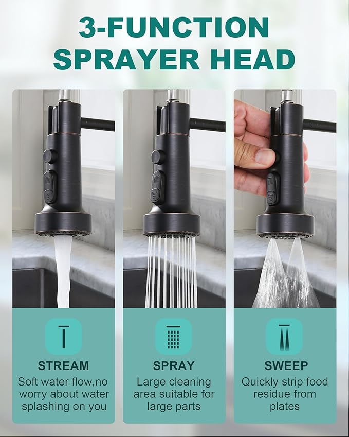 ARCORA Kitchen Faucets with Soap Dispenser: Oil Rubbed Bronze Kitchen Faucets with Pull Down Sprayer - Stainless Steel Single Handle Kitchen Sink Faucets with Deck Plate for Farmhouse RV Laundry