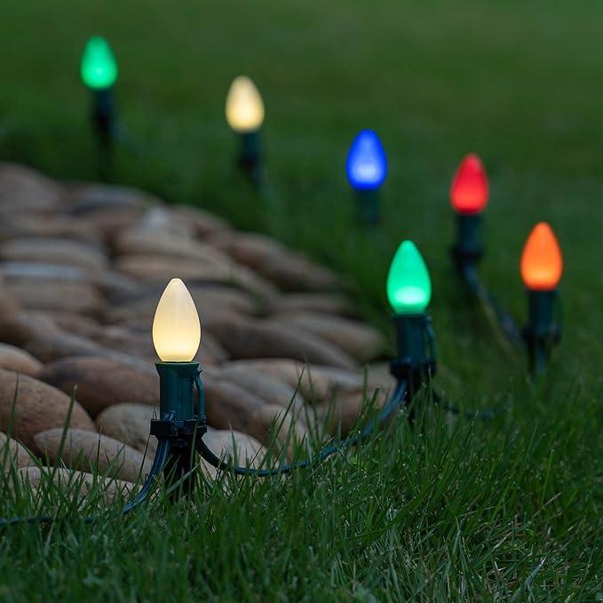 Wintergreen Lighting 25 Pack OptiCore C7 LED Christmas Light Bulbs - Replacement LED Christmas Lights Heavy Duty Premium Outdoor Christmas Lights, E12 Base (Multicolor Smooth)