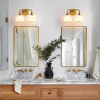 Brushed Gold Bathroom Light Fixtures 2-Lights Vanity Lights with Milky White Frosted Glass Shade Bathroom Vanity Light 14 inch Wall Sconce Lighting Bath(Exclude E26 Bulb)