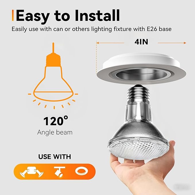 Par20 Halogen Flood Light Bulb, 50W 120V PAR20 Light Bulb, Dimmable, E26 Base, 2700K Warm White, 3000 Hours for Indoor Range Hood, Track Oven, Ceiling Can Lamp（6Pack）