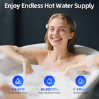 Natural Gas Tankless Water Heater, Indoor Max 3.6 GPM, 85,000 BTU On Demand Instant Hot Water Heater Natural Gas with LED Temperature Control Panel, 1/2" NPT Connector Size, CSA Certified, Gray