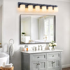 6 Light Modern Bathroom Light Fixtures Over Mirror, Black Vanity Lights for Bathroom Wall Sconces with Milky White Glass Shades, E26 Socket (Bulbs Not Included)