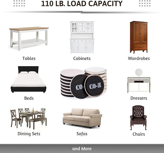 CO-Z Felt Furniture Sliders - 16 Pack with 8 Plastic & 8 Felt Sliders, 3 1/2" Reusable Furniture Sliders for Carpet Hardwood Floors, Heavy-Duty Furniture Gliders Movers, Moving Pads for Hard Surfaces