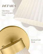 Gold Wall Sconces Set of Two, HWH Modern Bathroom Vanity Sconce Wall Lighting Indoor Wall Lamp with Frosted White Striped Glass, 5HZG97B-2PK BG