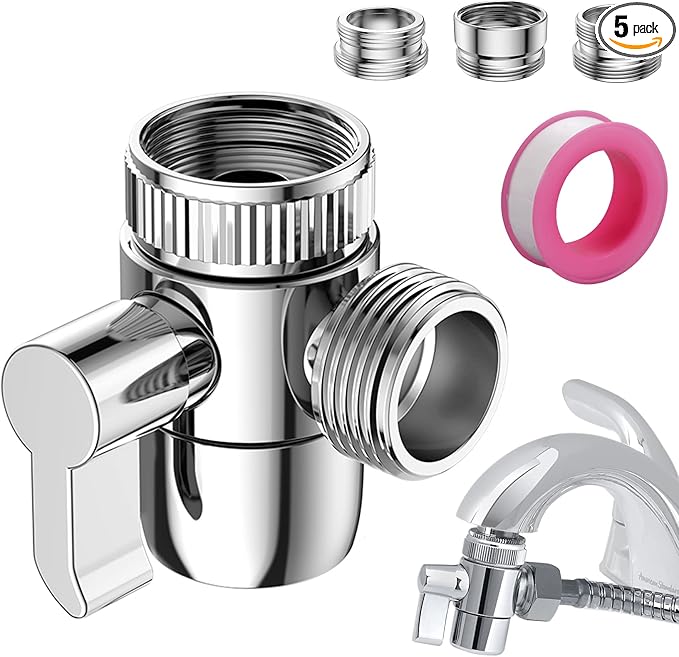 Faucet Diverter Valve with Aerator, 3-Way Diverter Valve for Hand Held Shower, Sink Faucet Splitter for Kitchen and Bathroom, with 55/64'', 15/16'', G1/2” Adapters