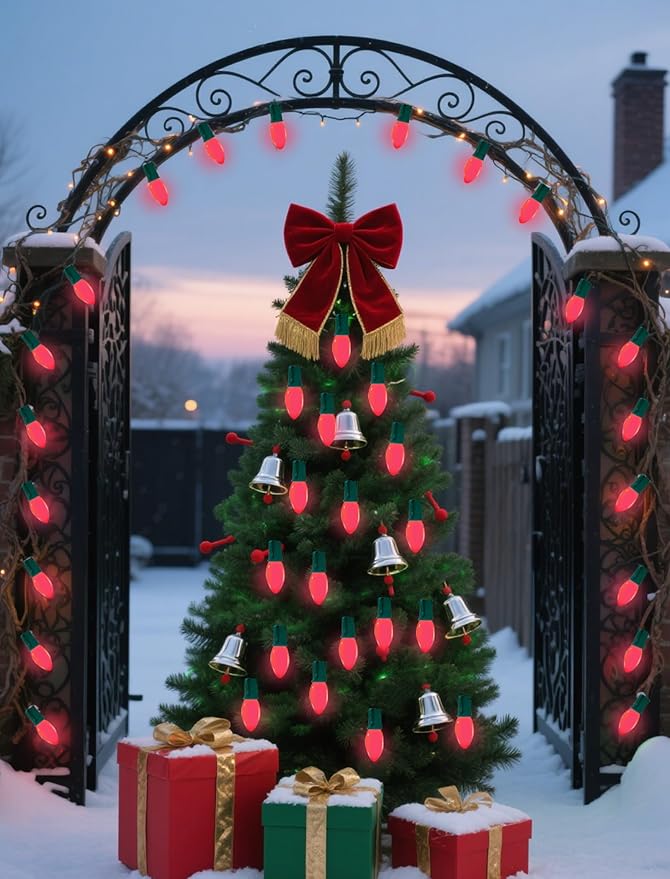 C9 Red Christmas Light Bulbs, 25 Pack C9 Incandescent Replacement Bulbs for Christmas String Light, E17 Intermediate Base, 7Watt Night Lights Bulbs