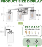 DORESshop 17 Inch Bathroom Light Fixtures, 3-Light Chrome Bathroom Lighting Fixtures Over Mirror with Clear Glass Shade, Vanity Lights for Living Room Bedroom