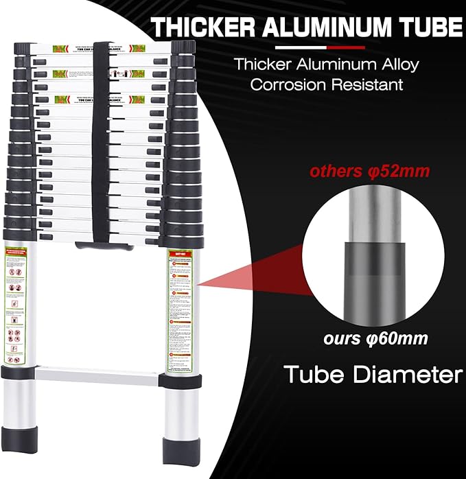 RIKADE Telescoping Ladder 20.3FT & Attic Ladder, Heavy Duty Aluminum with Non-Slip Feet, 330lb Capacity for RV, Attic, Loft & Multi-Surface Use