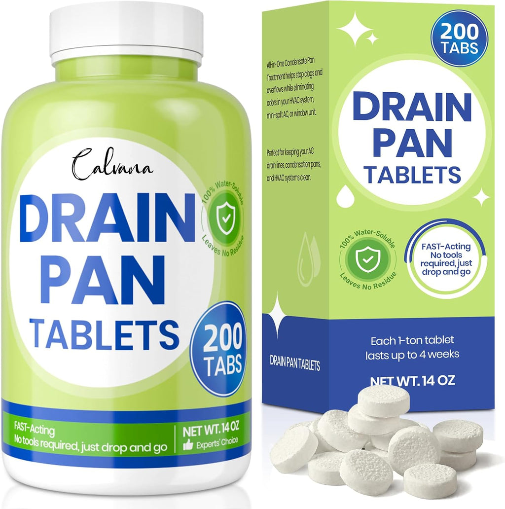 Drain Pan Tabs - 200 Tablets, AC Drain Line Cleaner, Fast-Acting Treatment for HVAC, Window Units, Mini-Splits, Dehumidifiers, Refrigerators - Lasts Up to 4 Weeks, No Residue, Water-Soluble