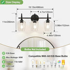 2025 Upgrade 3-Light Bathroom Light Fixtures, Black Vanity Lights for Bathroom with Clear Glass, 19.5 Inch Bathroom Lighting Fixtures Over Mirror, Modern Wall lamp for Cabinet Hallway