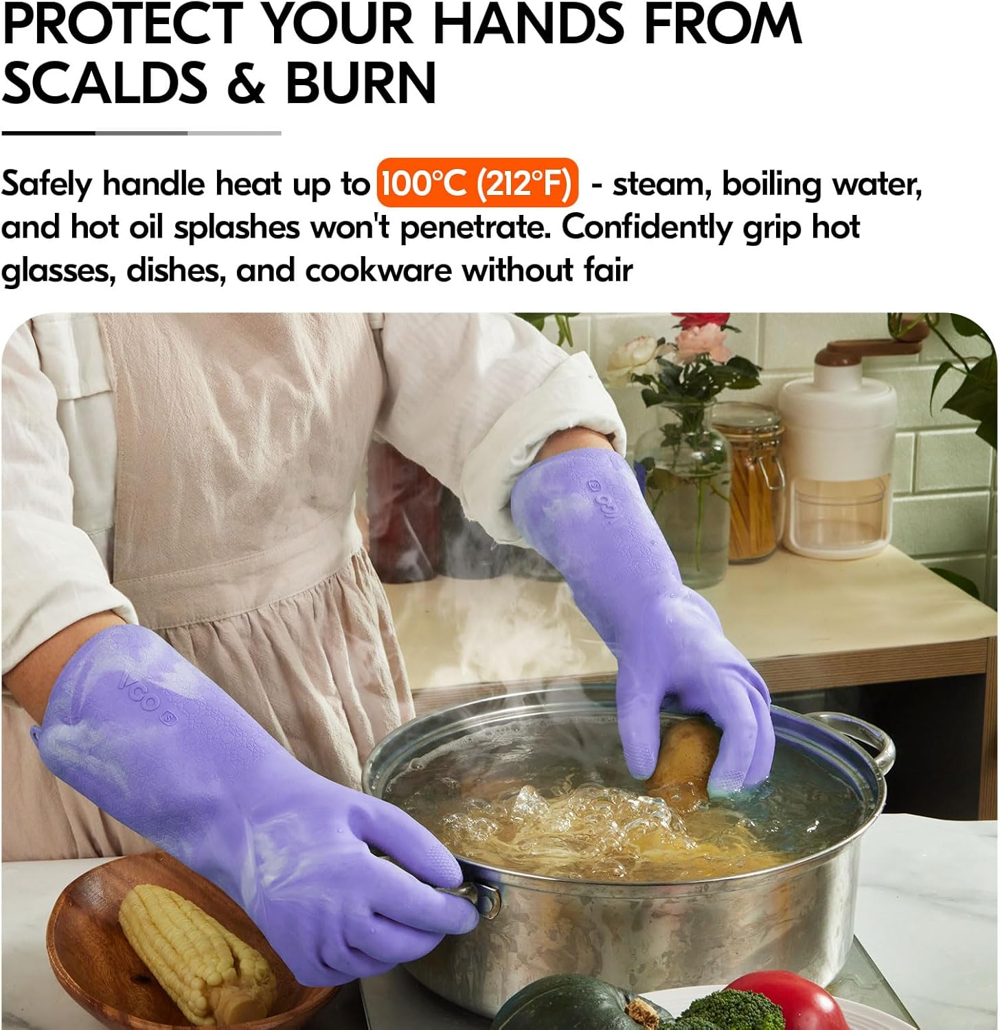 Vgo... Household Cleaning Gloves,Double-layer,Lined Dishwashing Gloves,Long Sleeves for Kitchen,Bathroom Cleaning(TP1117)