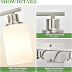 4-Light Vanity Light with Milky White Shades, Brushed Nickel Bathroom Lighting Fixtures Over Mirror, Modern Bathroom Wall Lamp for Mirror Living Room Cabinet Bedroom