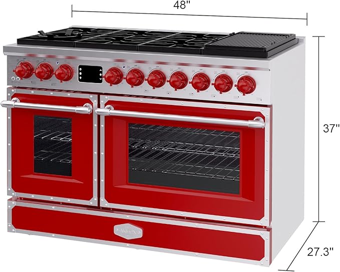 Akicon 48" Freestanding Gas Cooktop Oven Combo, Features 8 Sealed Burners, 6.7 Cu.ft Rapid Convection Oven, Convertible Fuel (NG/LP), Durable Cast Iron Grating (FRSFRSA1)