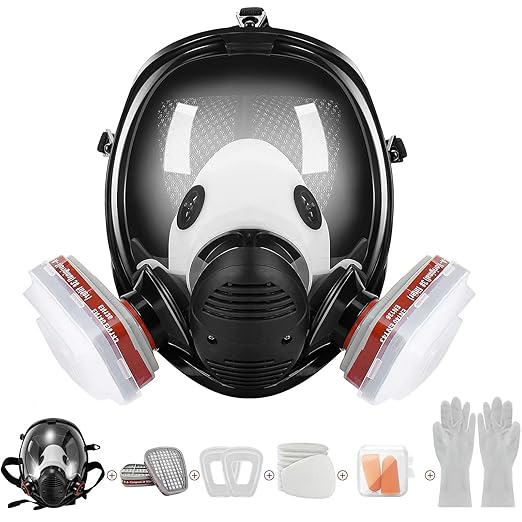 Full Face Reusable Gas Mask - Respirator Mask Survival Nuclear and Chemical with Filters,Organic Vapor Gas Mask for Polishing,Welding,Painting,Dust