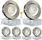 Brushed Nickel 4 Inch Recessed Lights 6 Pack,Ajustable Recessed Lights,spot Lights Indoor with Junction Box,5CCT Selectable,9W 750LM,Dimmable