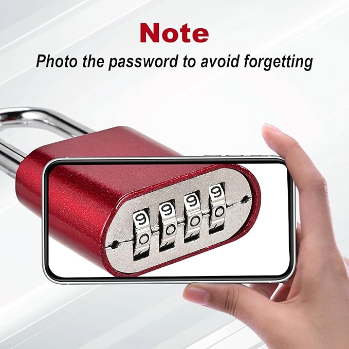 Combination Lock, 4-Digit Heavy Duty Combo Lock, Combination Padlock Outdoor Waterproof Gate Locks for Outdoor Fence, Locker, Sheds, Gym, Gate Hasps (Long Shackle) (2pcs-Red)