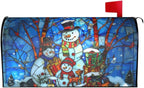 Winter Snowman Mailbox Cover - Christmas Stained Glass Holiday Wrap - Xmas Decorations Happy New Year - Magnetic Oversized 25.5 x 21