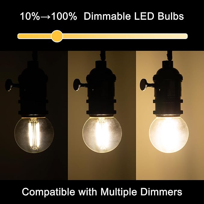 G16.5 Led Bulb, Small Round Edison Light Bulbs, E26 Dimmable Globe Clear Vanity Light Bulbs, 6w 4000k Vintage LED Filament Edison Bulb