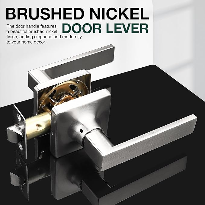GOBEKOR 3 Pack Passage Door Levers Square Door Handles Brushed Nickel Interior Lever Door Handles for Hallway Closet Straight Keyless Door Lever