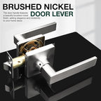 GOBEKOR Passage Door Levers Brushed Nickel Square Interior Door Handles Keyless Hall Closet Door Locks, 8 Pack