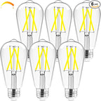 Hizashi LED Edison Bulbs, 6W, Equivalent 60W, Dimmable E26 LED Bulb, Daylight 5000K, 90+ CRI 700 Lumens, ST19 Vintage Light Bulbs, Clear Glass, Pack of 6