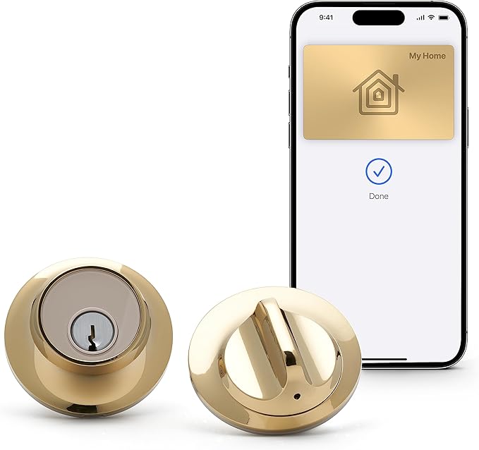 Level Lock+ Deadbolt Smart Lock - World's Smallest Smart Lock plus Apple Home Key - Level App for iOS & Android - Works with Apple Home (Polished Brass)