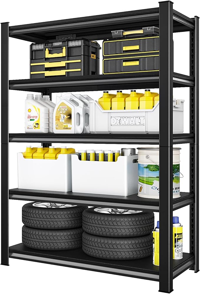 48" W Garage Shelving Heavy Duty, 2800 Lbs Loads Garage Storage Shelves Heavy Duty, Metal Shelving Units and Storage Racks, Industrial Utility Shelf,48" Wx18 Dx78 H, Black