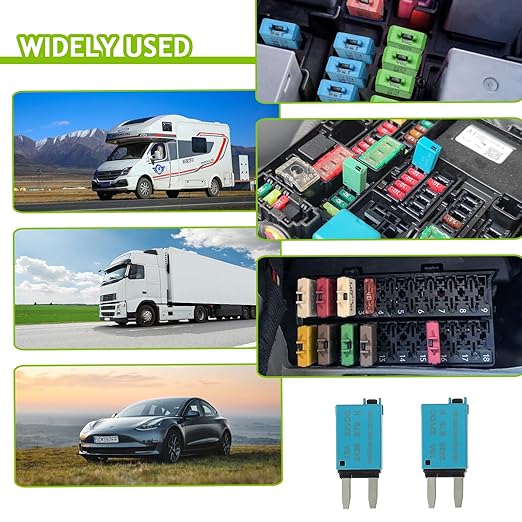 15A DC 12V-32V Manual Reset Circuit Breaker ATM Low Profile T1 Mini Blade Fuses Breakers for Car Trucks Marine Boat RV Solar and More,2 Pack