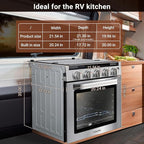 AMZCHEF RV Gas Range Stove 12V. Range Oven for RV Use with 3 Burners,Gas Oven, 28,100BTU, Open Flame Configuration, Knob work indicator, Heavy Duty Cast Iron Grates (Large 21 inch)