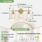 3-Light Bathroom Light Fixtures, 19.5 Inch Brushed Gold Vanity Lights with Wine-Glass Shape, Bathroom Lights Over Mirror, Modern Wall Lamps for Bedroom Living Room Hallway