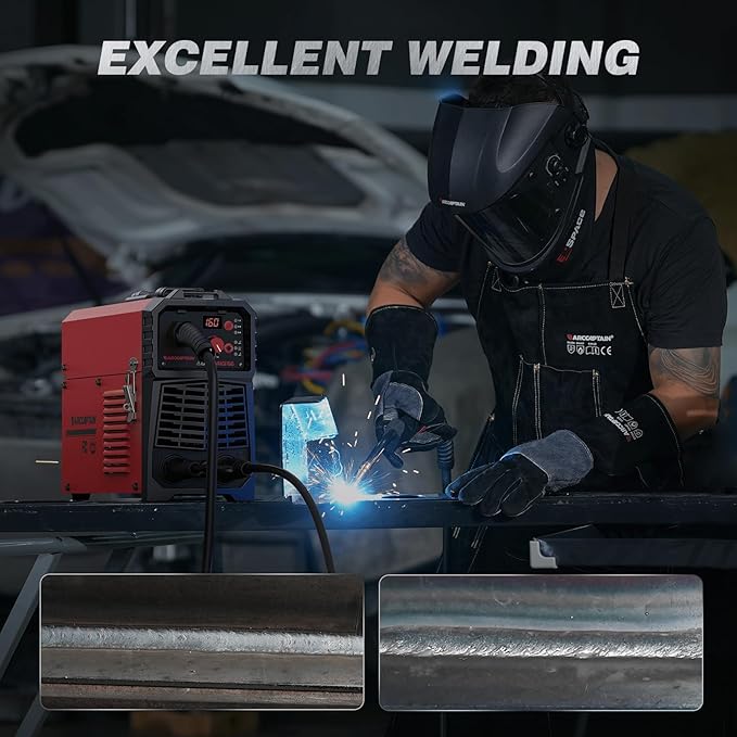ARCCAPTAIN 160A MIG Welder 110V 220V 4 in 1 Welding Machine Gas MIG, Gasless MIG Flux Core Welder, Lift TIG, MMA Stick Welder, Welder Machine with Synergy for Beginner IGBT Inverter Portable Welder