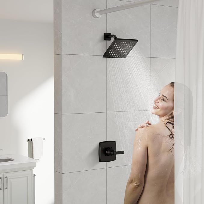 Replacement for D Faucet 14 Series Single-Function Shower Valve Trim Kit, Matte Black Shower Trim Kit Shower Handle T14064-BL(With RP46074 Cartridge)