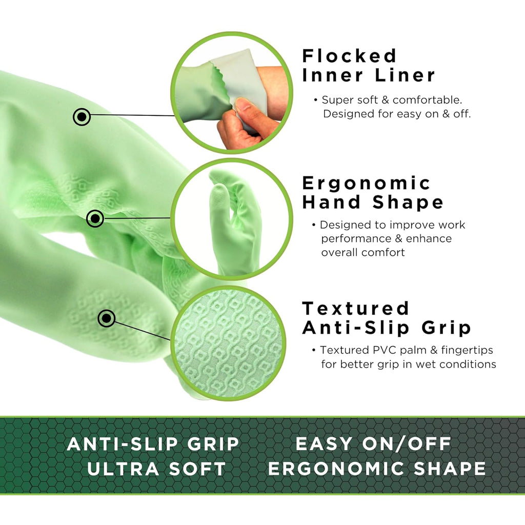 SHOWA 111 Skin-Friendly Cleaning Gloves, Dishwashing Kitchen Gloves with Cotton Flocked Liner, Reusable, Non-Slip, Made in Japan, Medium (2 Pair)