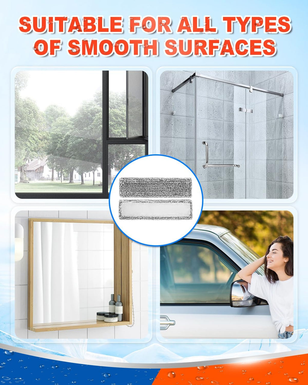 DR DAPPER Window Vacuum Pads Compatible with Kärcher WV 1 WV 6 Squeegee for Shower Glass, Microfiber Windows Pads Compatible with Karcher Steam Cleaner, Electric Squeegee for Window Cleaner - 2 Pack