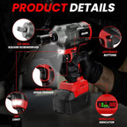 Cordless Impact Wrench 1/2 inch for Milwaukee 18V Battery, Impact Wrench 950Ft-lbs High Torque Brushless Electric Impact Gun, Power Impact Driver with 3-Mode Speed, LED Work Light(no battery)