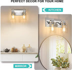 2-Light Bathroom Light Fixtures Modern Chrome Vanity Lights for Bathroom Lighting Fixtures Over Mirror with Clear Glass Shade for Cabinet Mirror Bedroom Hallway