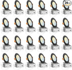 Amico 24 Pack 4 Inch Black 5CCT Ultra-Thin LED Recessed Ceiling Light with J-Box, 2700K/3000K/3500K/4000K/5000K Selectable, 10W Eqv 70W, Dimmable Canless Downlight, 800LM High Brightness, ETL, FCC