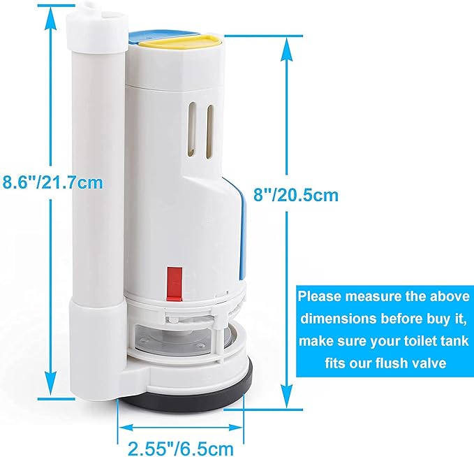 2 Inch Toilet Flush Valves Toilet Repair Kit Dual Flush Valve Replacement Fit for One Piece Toilet Top Push Button Valve (8" Height) White