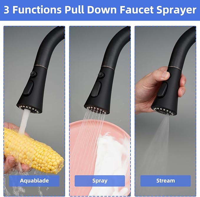 iFealClear Universal Kitchen Faucet Head Replacement, 3 Modes Pull Down Faucet Spray Head Replacement Compatible with Moen Delta Kitchen Sink Faucet, 15 Adapters Available, Matte Black
