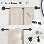 TURS Matte Black 10 Pieces Bathroom Hardware Set, SUS304 Stainless Steel 24 Inch Bath Towel Bar Set, Round Bathroom Accessories Kit Wall Mounted