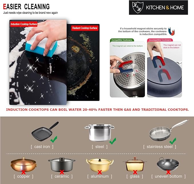 K&H 4 Burner 24 Inch Built-in Induction Electric Stove Top Ceramic Cooktop Touch Control 240V 6000W IN24-6004