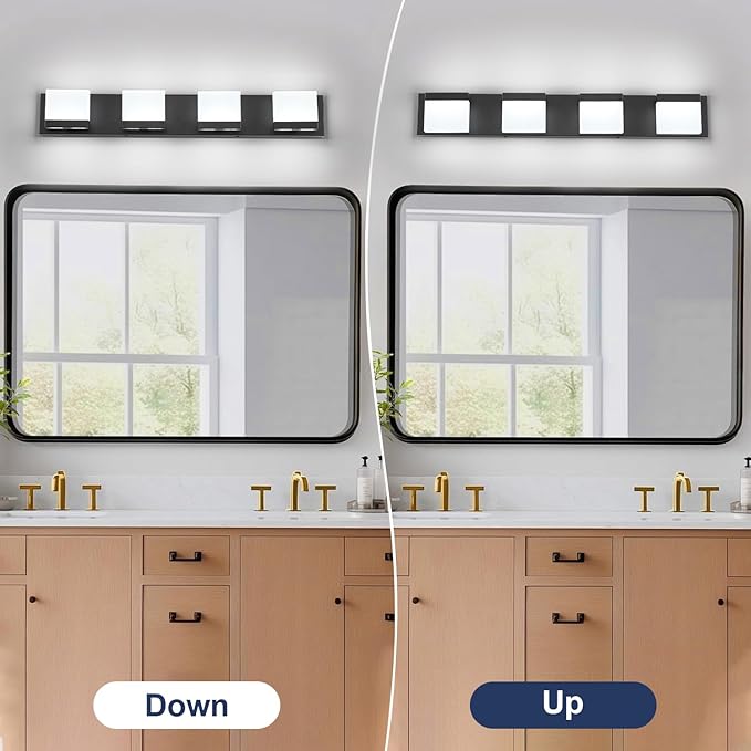 SineRise LED Modern Bathroom Vanity Light Fixtures (4-Light, 30-Inch, 5CCT), Matte Black Modern Acrylic Bathroom Wall Lighting Fixtures Over Mirror (3000K/3500K/4000K/5000K/6000K)