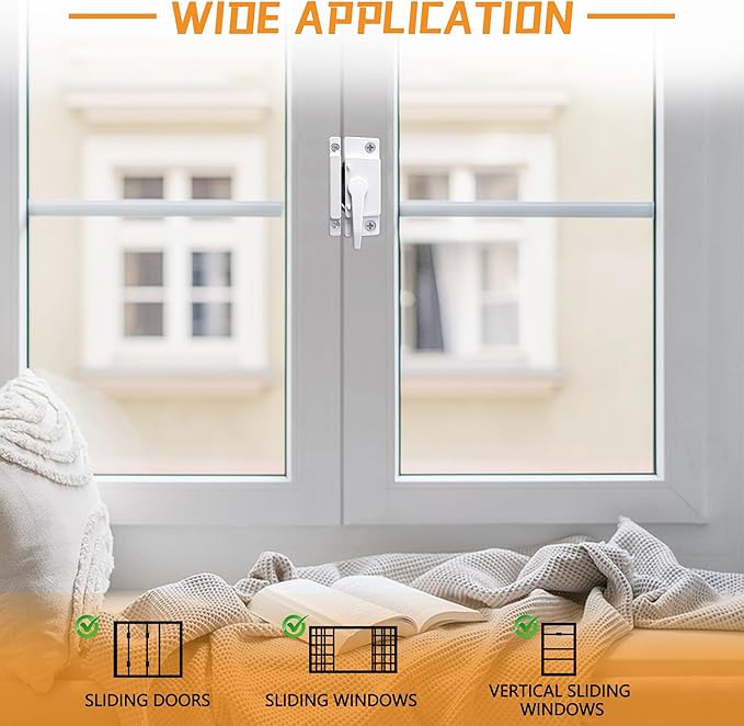 4 Pack Windows Sash Lock-Sliding Window Sash Locks for Single-Hung and Double-Hung Windows-White Cam Sash Locks for Vertical and Horizontal Sliding Windows