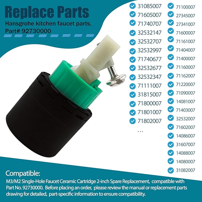92730000 Kitchen Faucet Cartridge for hansgrohe Replacement Parts, for M3/M2 2IN Single-Hole Valve Cartridge, Kitchen Faucet Parts, for hansgrohe Kitchen Faucet Valve Core, for Hansgrohe Parts