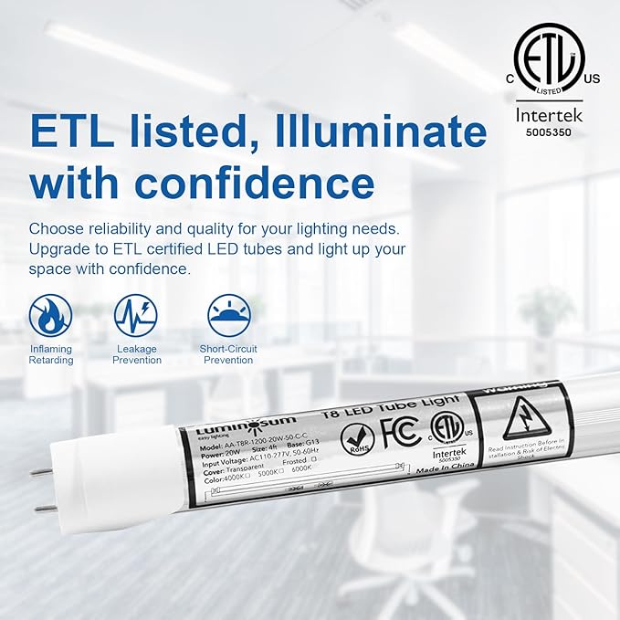 T8 LED Tube Light Bulbs 4 Foot 20W 40W Equivalent 6000K Cool White 2000LM, T8 T10 T12 Fluorescent Replacement, Dual-end Powered Ballast Bypass, Clear Cover ETL Listed for Garage 25-Pack