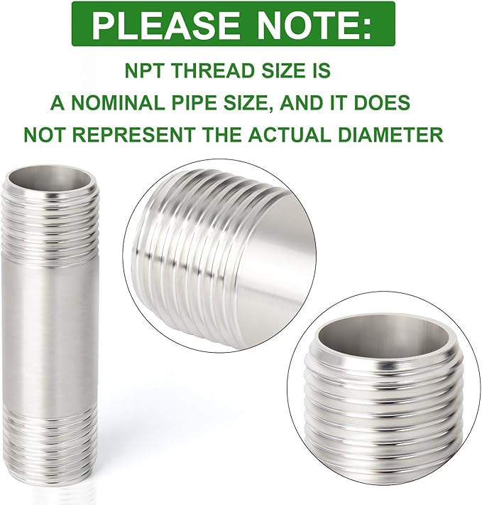 TAISHER 2PCS Stainless Steel Pipe Fittings, 1" NPT x 1" NPT Male Threaded, 2" Length Nipple Cast Pipe