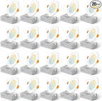 Amico 20 Pack 4 Inch 5CCT Ultra-Thin LED Recessed Ceiling Light with Junction Box, 2700K/3000K/4000K/5000K/6000K Selectable, 10W Eqv 70W, Dimmable Can-Killer Downlight, 700LM High Brightness