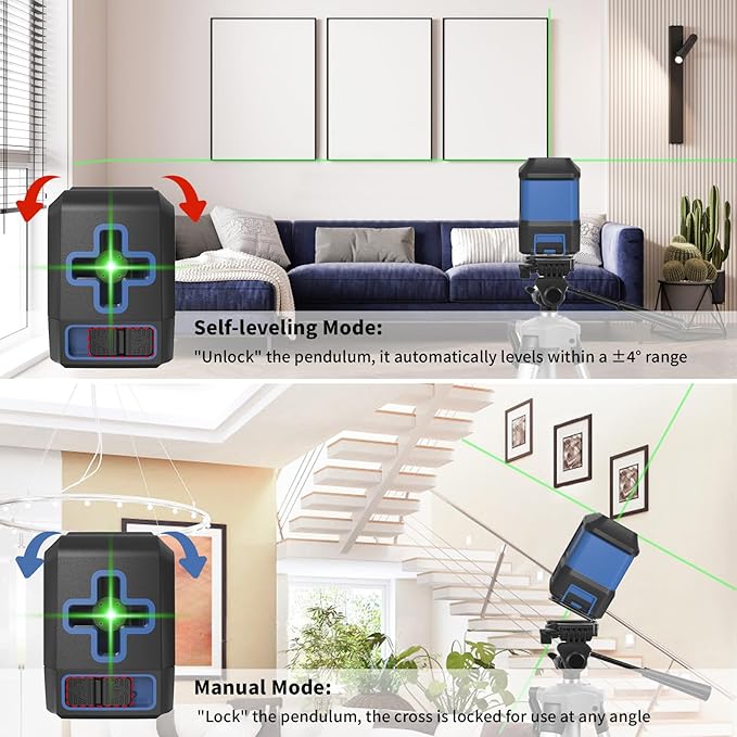 Laser Level, 100ft Self Leveling Green Cross Line nivel Laser, Lazer Leveler Tool for Picture Hanging Construction Floor Tile Wall Home Renovation, Indoor Outdoor Project