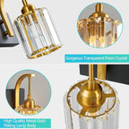 4-Light Crystal Vanity Light, Modern Black Gold Bathroom Wall Sconce with K9 Crystal Shades, 32.67" Long Over Mirror Lighting for Vanity, Makeup, Hallway, Elegant & Easy Install