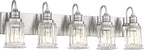 Bathroom Light Fixtures, HWH 5-Light Vanity Light, Modern Brushed Nickel Wall Lighting Over Mirror, Bell-Shaped Striped Glass, 5HZG106B-5W BN